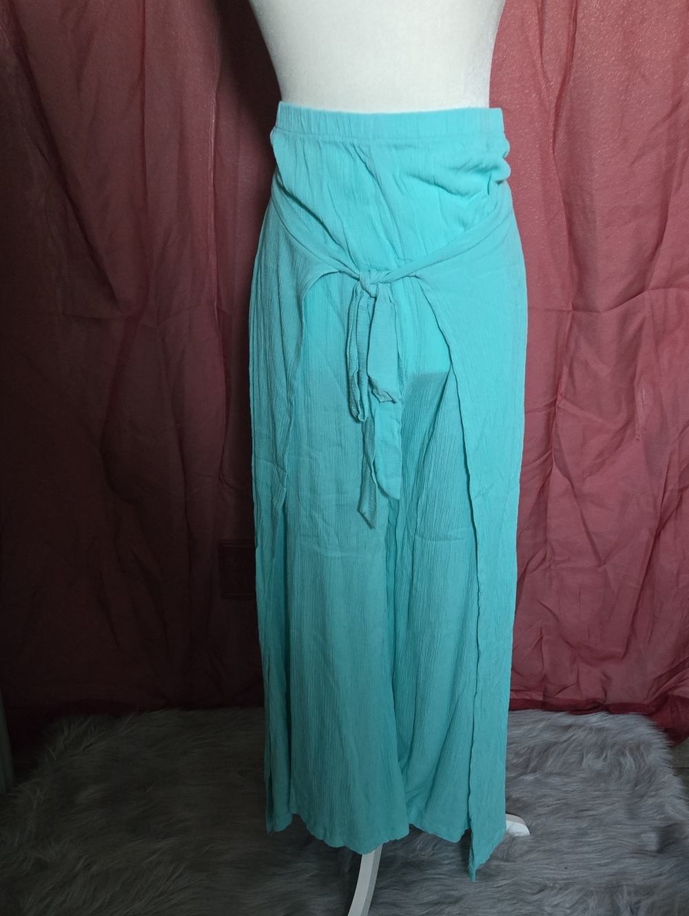Turquoise  Faux Wrap Maxi Skirt with Tie Waist
